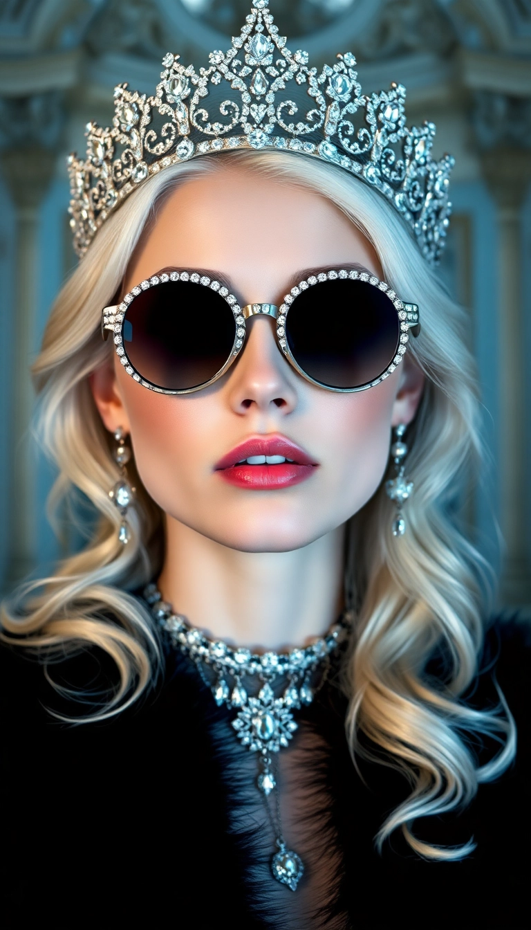 iPhone Spectacular Young Platinum Blonde Queen in Black Fur Aesthetic Wallpaper